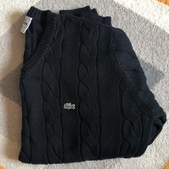 Lacoste V-neck Cable-knit Black Sweater - Picture 1 of 2